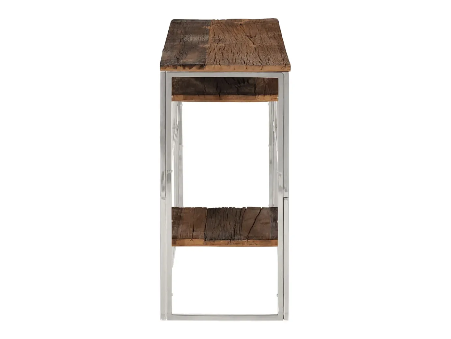 Mesa consola de acero inoxidable plateado y madera maciza