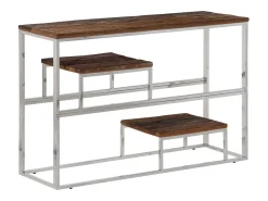 Mesa consola de acero inoxidable plateado y madera maciza