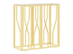Mesa consola de acero inoxidable y vidrio dorada 70x30x70 cm