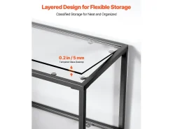 Mesa Consola de Cristal SucceBuy de 3 Niveles, Mesita Auxiliar con Tablero de Cristal Templado, Patas de Hierro y Dispositivo Antivuelco, Negra