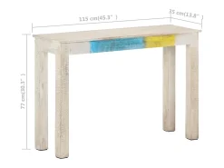 Mesa consola de madera de mango rugosa blanca 115x35x77 cm