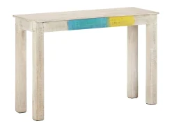 Mesa consola de madera de mango rugosa blanca 115x35x77 cm