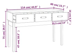 Mesa consola de madera maciza de pino marrón miel 114x40x75 cm