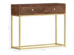 Mesa consola de madera maciza de mango 90x30x75 cm