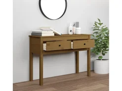 Mesa consola de madera maciza de pino marrón miel 100x35x75 cm