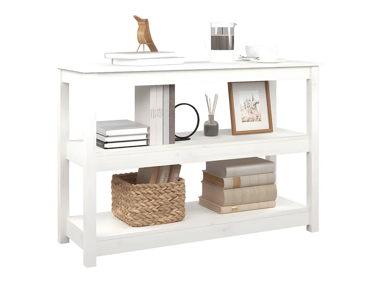 Mesa consola de madera maciza de pino blanco 110x40x74 cm ES463474