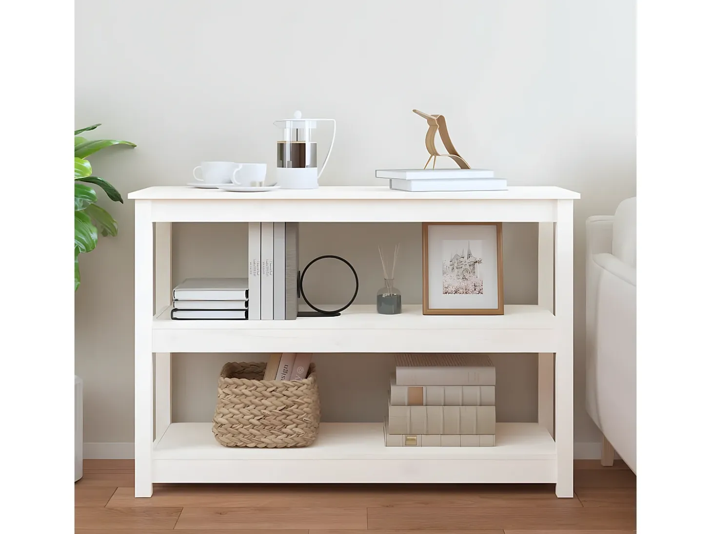 Mesa consola de madera maciza de pino blanco 110x40x74 cm ES463474