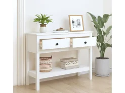 Mesa consola de madera maciza de pino blanco 100x35x75 cm