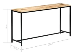 Mesa consola de madera maciza de mango en bruto 140x35x76 cm