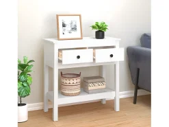 Mesa consola de madera maciza de pino blanco 75x35x75 cm ES953267