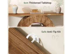 Mesa consola de madera maciza con almacenamiento, mesa de sofá rústica con 3 estantes y base circular tallada