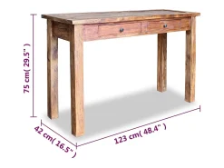 Mesa consola de madera maciza reciclada 123x42x75 cm