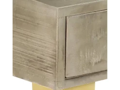 Mesa consola de madera mango maciza gris y latón 110x35x76 cm
