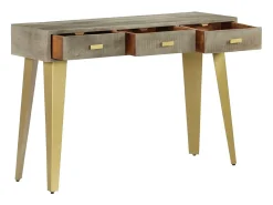 Mesa consola de madera mango maciza gris y latón 110x35x76 cm
