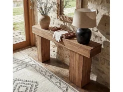 Mesa consola de madera maciza, mesa de sofá rústica de 160 cm detrás del sofá con patas artísticas
