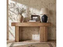Mesa consola de madera maciza, mesa de sofá rústica de 160 cm detrás del sofá con patas artísticas