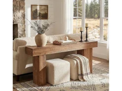 Mesa consola de madera maciza, mesa de sofá rústica de 160 cm detrás del sofá con patas artísticas