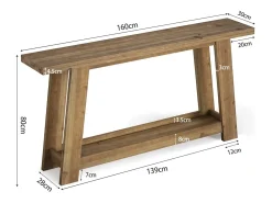 Mesa consola de madera maciza de 160 cm, mesa de entrada estilo casa de campo con estante de 2 niveles