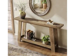 Mesa consola de madera maciza de 160 cm, mesa de entrada estilo casa de campo con estante de 2 niveles
