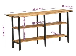 Mesa consola de madera maciza de mango 140x35x70 cm