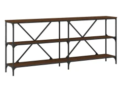 Mesa consola de roble marrón 180x30x75 madera de ingeniería y hierro