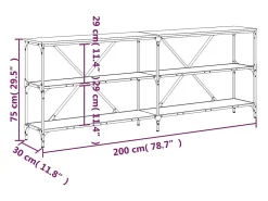 Mesa consola de roble Sonoma 200x30x75cm madera de ingeniería y hierro