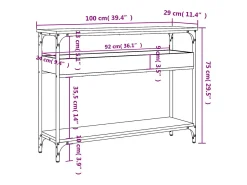 Mesa consola estante madera ingeniería marrón roble 100x29x75cm