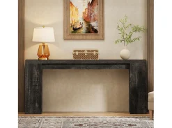 Mesa consola extra larga de 160 cm, mesa de sofá rústica detrás del sofá negra