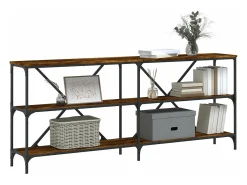 Mesa consola hierro madera ingeniería roble ahumado 180x30x75cm