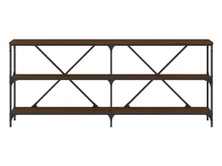 Mesa consola hierro madera ingeniería roble marrón 180x30x75 cm