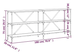 Mesa consola hierro madera ingeniería roble marrón 180x30x75 cm