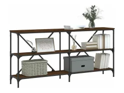 Mesa consola hierro madera ingeniería roble marrón 160x30x75 cm