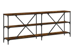 Mesa consola hierro madera ingeniería roble ahumado 200x30x75cm