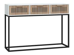 Mesa consola hierro y madera contrachapada blanco 105x30x75 cm