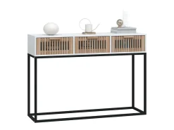 Mesa consola hierro y madera contrachapada blanco 105x30x75 cm