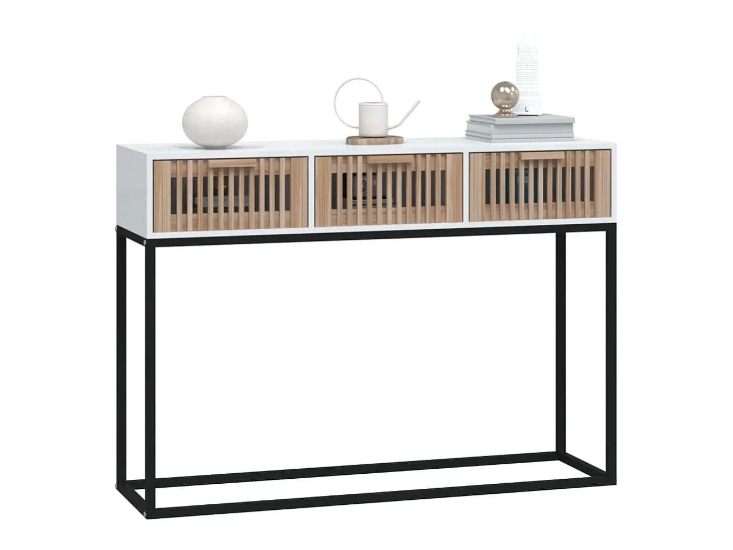 Mesa consola hierro y madera contrachapada blanco 105x30x75 cm