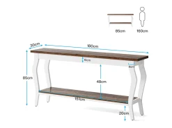Mesa consola larga de 180 cm, mesa de sofá vintage de 2 niveles detrás del sofá