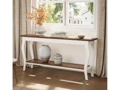 Mesa consola larga de 180 cm, mesa de sofá vintage de 2 niveles detrás del sofá