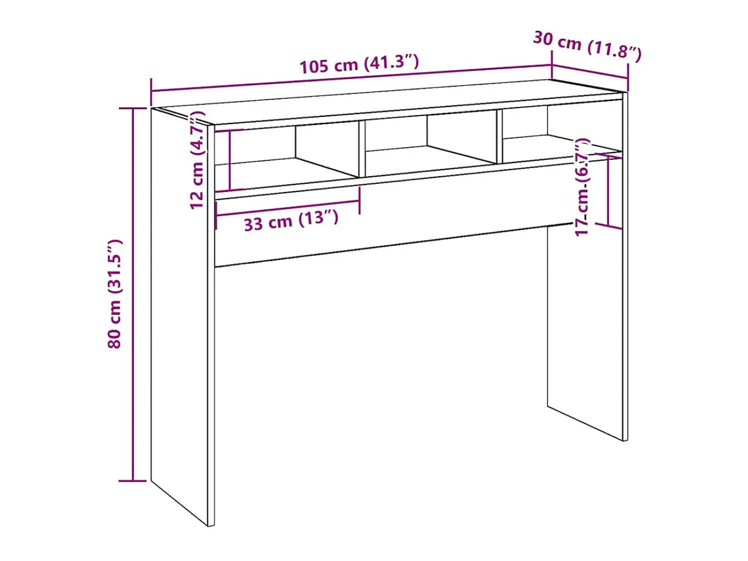 Mesa consola madera contrachapada envejecida 105x30x80 cm