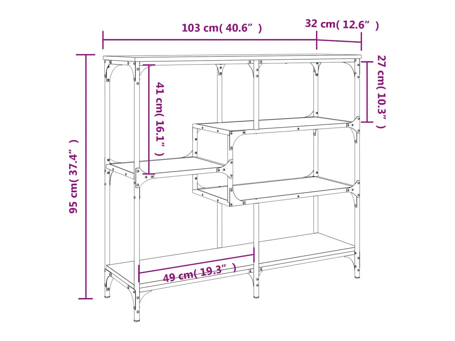 Mesa consola madera contrachapada negro 103x32x95 cm