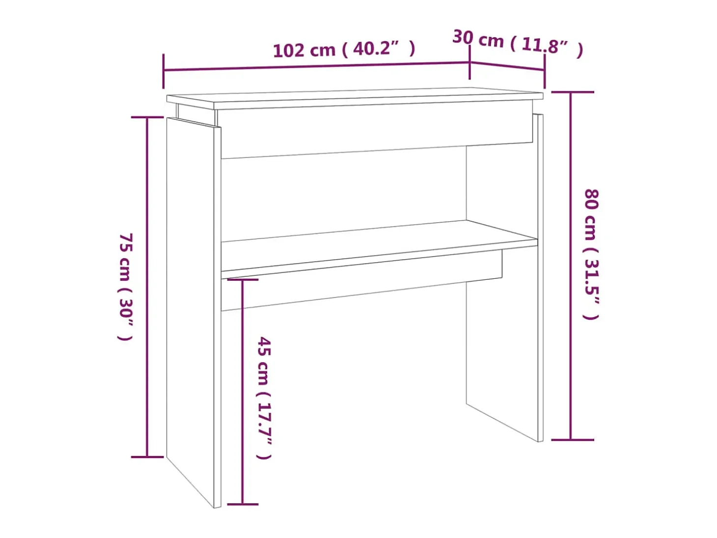 Mesa consola madera contrachapada roble ahumado 102x30x80 cm