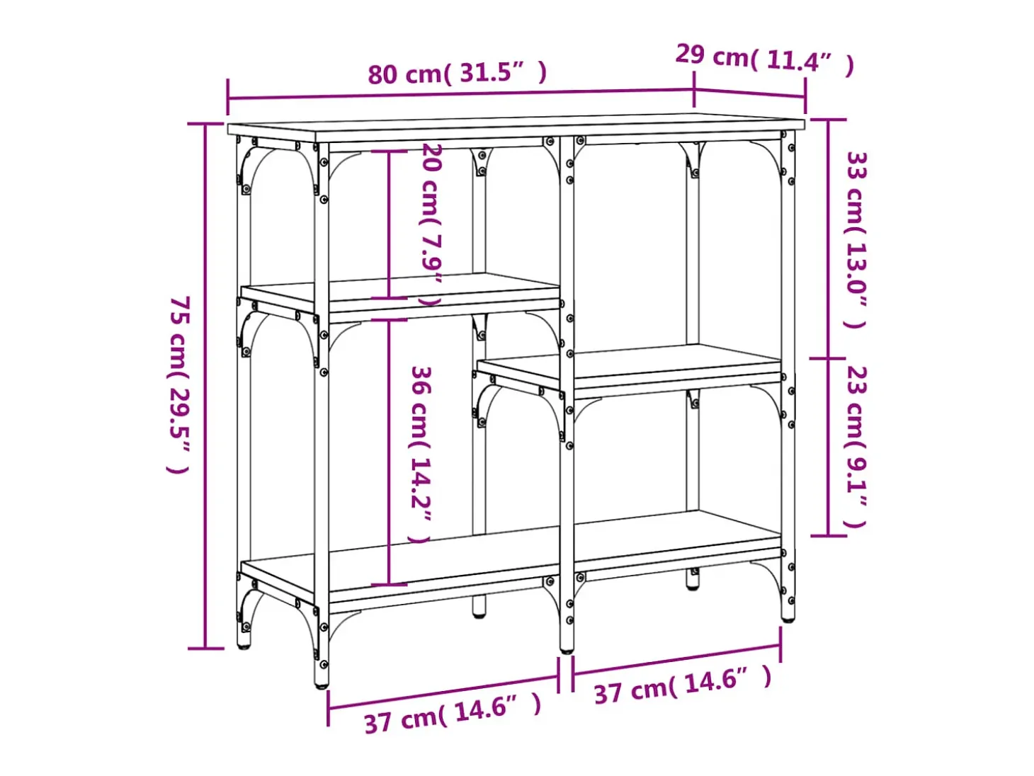 Mesa consola madera de ingeniería roble ahumado 80x29x75 cm