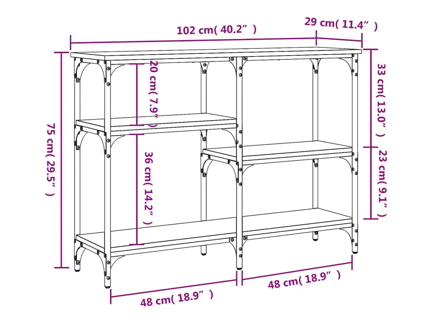 Mesa consola madera de ingeniería negra 102x29x75 cm