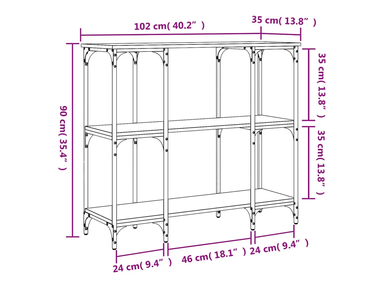 Mesa consola madera de ingeniería roble Sonoma 102x35x90 cm