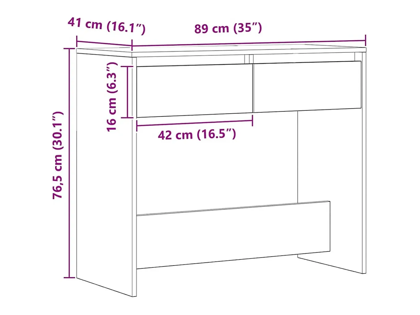 Mesa consola madera de ingeniería roble artesanal 89x41x76,5 cm
