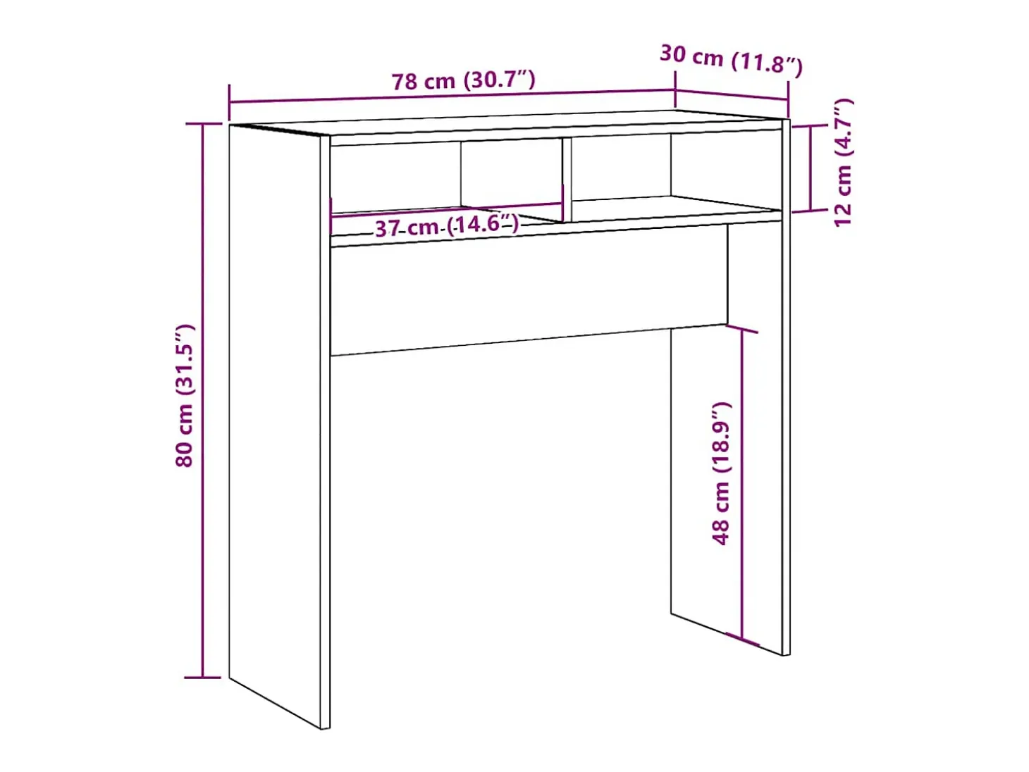 Mesa consola madera de ingeniería roble artesanal 78x30x80 cm