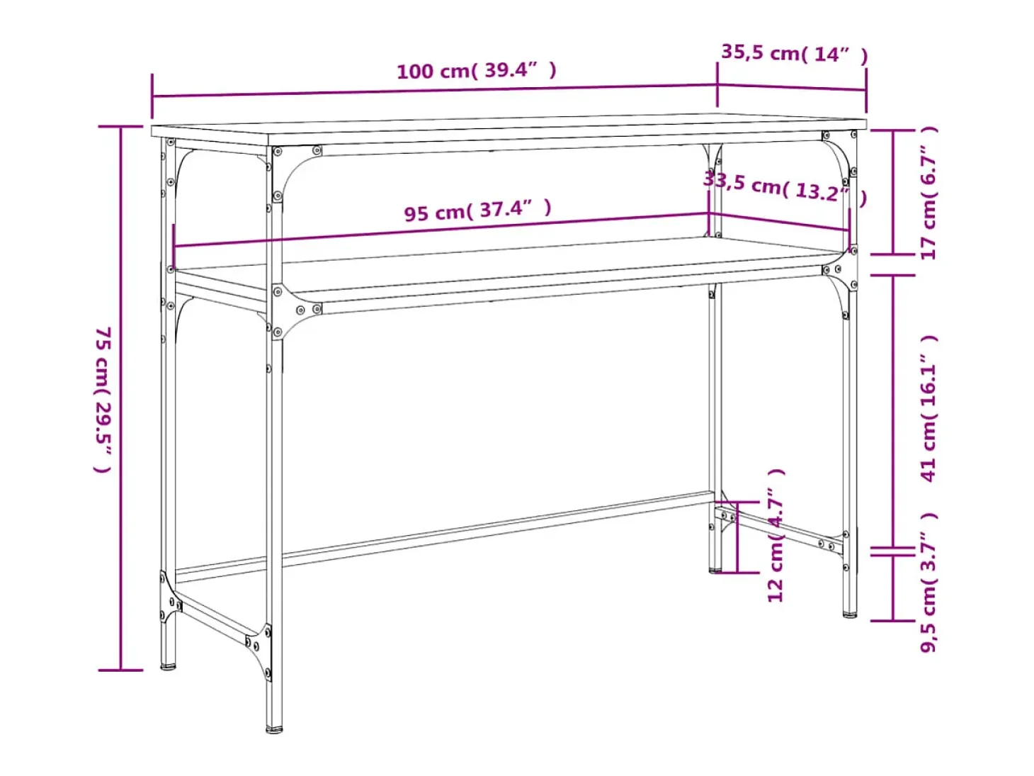 Mesa consola madera de ingeniería roble ahumado 100x35,5x75 cm
