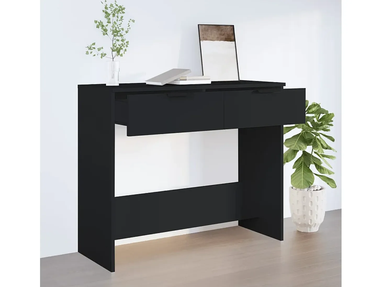 Mesa consola madera de ingeniería negro 90x36x75 cm ES104730