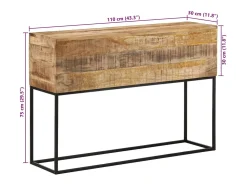 Mesa consola madera maciza mango rugosa y hierro 110x30x75 cm
