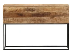Mesa consola madera maciza mango rugosa y hierro 110x30x75 cm